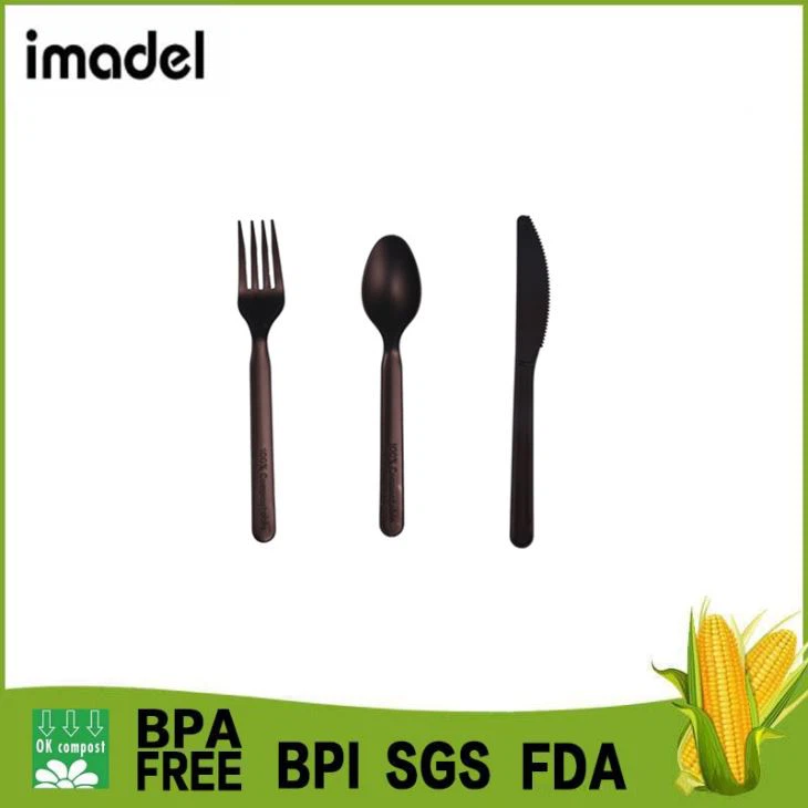 কালো কম্পোস্টেবল কাটলারি
